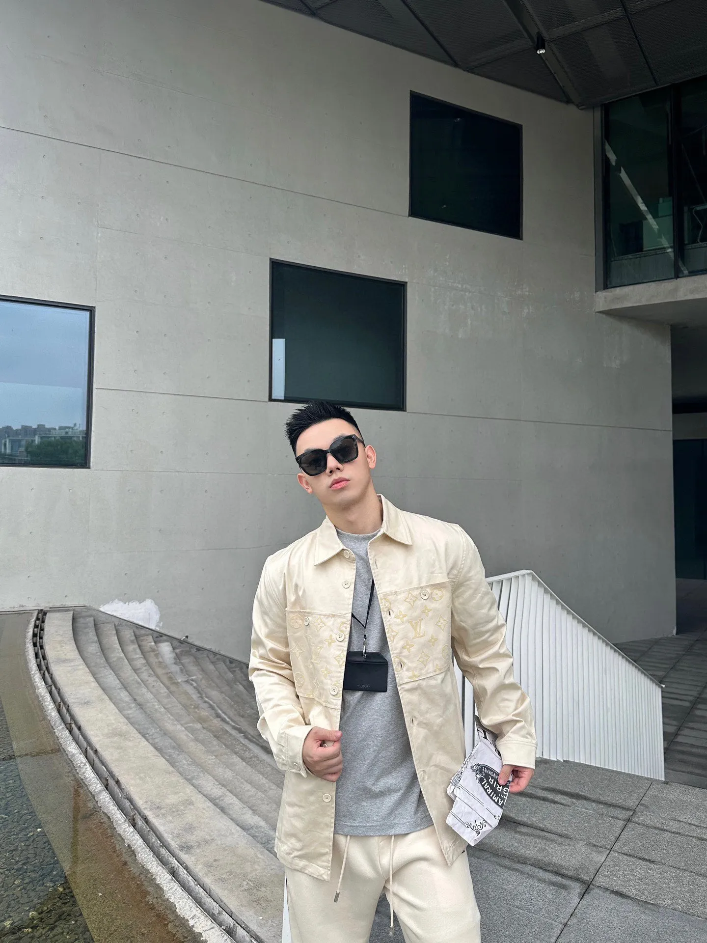 Louis Vuitton/Louis Vuitton 24Fw presbyopic flocked patchwork shirt jacket